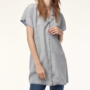 Aritzia Wilfred Free faded light blue denim shirt dress button down